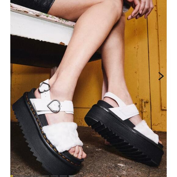 Dr. Martens Shoes - DR MARTENS AIR WAIR VOSS FLUFFY FAUX FUR PLATFORM SANDALS WHITE SIZE 6 women